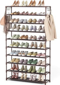 LANTEFUL 10 Tiers Shoe Rack 50 Pairs Large Capacity Tall Shoe Organizer Sturdy Shoe Storage with Two Hooks Space Saving Metal
