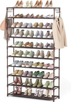 LANTEFUL 10 Tiers Shoe Rack 50 Pairs Large Capacity Tall Shoe Organizer Sturdy Shoe Storage with Two Hooks Space Saving Metal