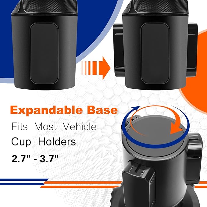 Aucurwen Cup Holder Tray for Car, 360° Rotating Car Tray, Car Food Table Tray for Eating with Solid Base & Phone Slot, Car Cup Holder Expander for Road Trip Essentials for Adults, ATCT-8