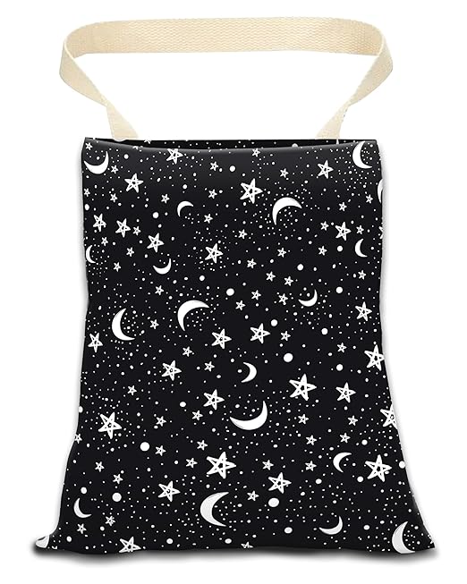 Car Trash Can, Durable Hanging Car Trash Garbage Bag, Cute Automotive Garbage Cans Organizer, Black White Moon Star