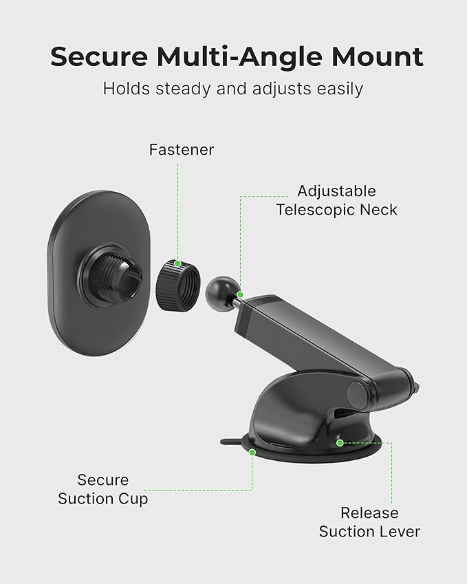 Magsafe Magnetic Phone Car Mount - Magnetic Cell Phone Holder for Car - Magsafe Compatible with iPhone 14/15/16/17, iPhone Air & Smartphone - Suction Cup Base for Dashboard & Windshield