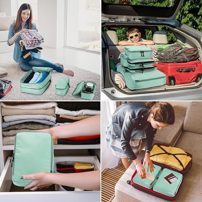8 Set Compression Packing Cubes for Travel, Waterproof Luggage Organizers, Suitcase Organizer Set for Carry-On & Checked Bagg