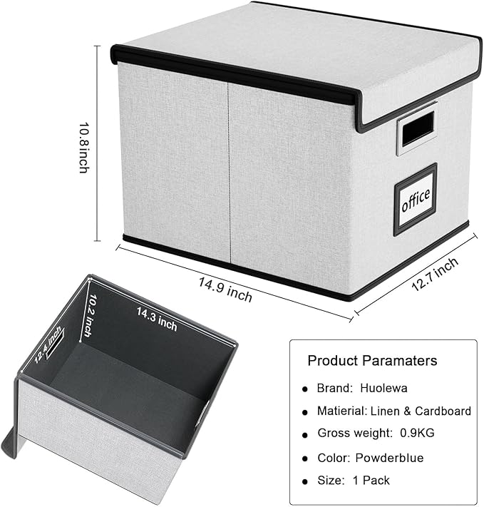 Huolewa File Organizer Box with Lid, Collapsible File Folder Organizer for Office Document Storage, Filing Box with Plastic S