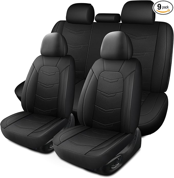 Car Seat Covers Full Set,Leather Car Seat Covers,Breathable and Sporty Car Seat Cover,Universal Fit Anti-Slip Seat Covers for