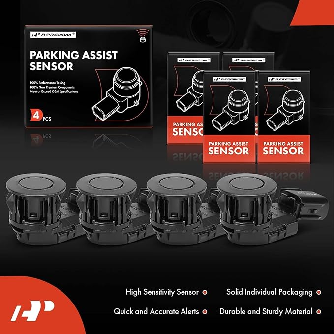 A-Premium 4-PC Reverse Backup Parking Assist Sensor Compatible with Select Toyota Models - RAV4 2014-2018, Tacoma 2015-2022, 
