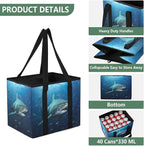 Atlantic Giant Shark Reusable Grocery Bags Large Shopping Tote Bag with Reinforced Bottom Board, Water Resistant Foldable Sto