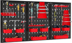 Goplus Pegboard Wall Organizer, 9-Bin Parts Rack Organizer w/Hammer Racks, Tool Holders & Hooks, Heavy-Duty Utility Tool Stor