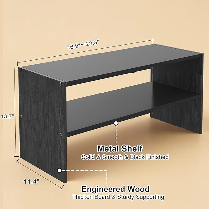 Black Shoe Rack Organizer for Closet, 2-Tier Expandable Shoe Shelf, Stackable Iron Wood Combination Small Shoe Racks Shelves 