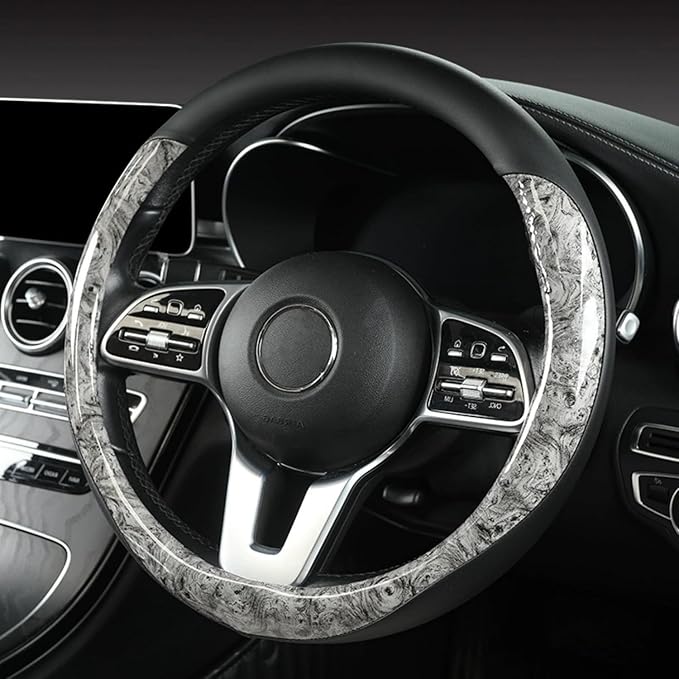 Wood Grain Steering Wheel Cover Microfiber Leather Breathable Anti Slip Universal Protector 14.5-15 inch Car Interior Accesso