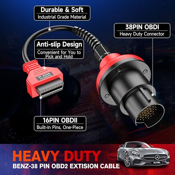 Autel Original BENZ-38 PIN Adapter, 38 Pin Male to 16 Pin Female OBDII Connector Compatible with Mercedes-Benz Pre-2001, Work