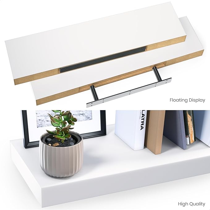 Ballucci Floating Shelves, 36" Wood Wall Shelf Set of 2, with Invisible Brackets for Bathroom, Living Room, Bedroom, Kitchen,