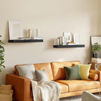 Floating Wall Shelf 16x6.8x1.7 Inch – Solid Wood Shelf in Black Finish – Wall Mounted Rustic Display Organizer for Bathroom, 
