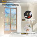 Rainbow Window Privacy Film Decorative, Stained Glass Tint for Home, 3D Decals Clings for Glass Windows, Static Cling Sticker, Suncatcher Cover, 23.6 Inch x 78.74 Inch