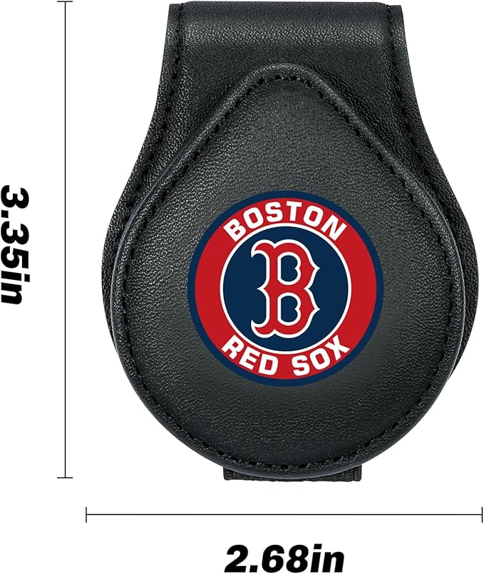 for MLB Boston Red Sox Car Visor Sunglass Holder - Black Leather Eyeglass Case with Team Logo, Clip-On Sun Visor Organizer for Auto Interior, Boston Red Sox Gifts
