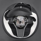 MEWANT Hand Stitched White Leather Tesla Model 3 Steering Wheel Cover for Tesla Model 3 2017-2023 / Model Y 2020-2023 for Tesla Model 3/Y Accessories