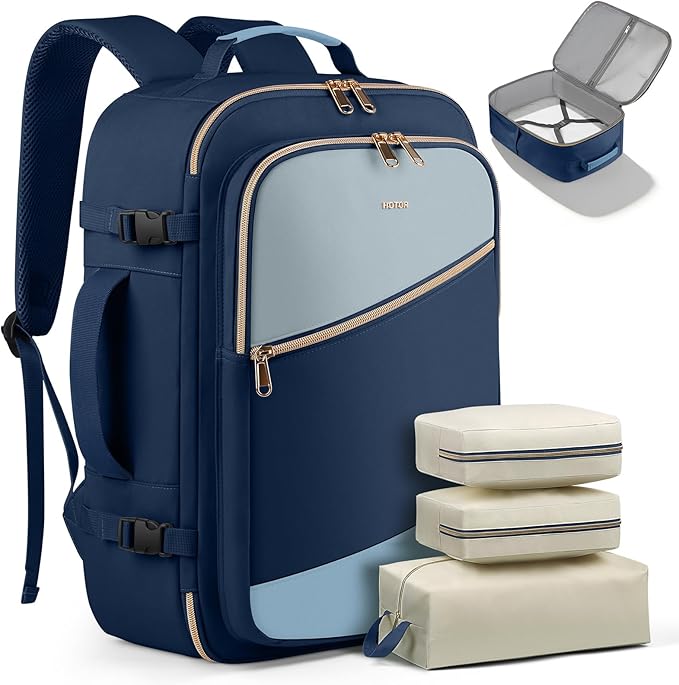 HOTOR Travel Backpack for Women – TSA-Friendly Travel Bag with Multiple Compartments & 3 Packing Cubes, Water-Resistant & Com