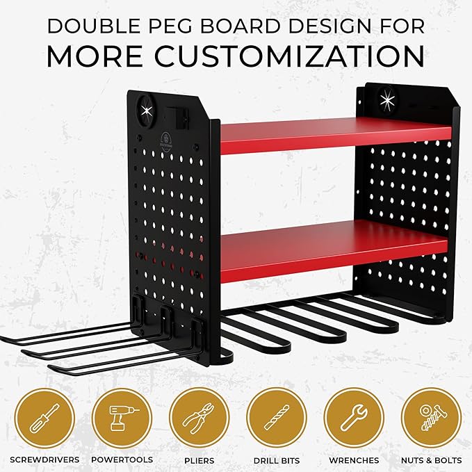 BUILTSTRONG Power Tool Organizer-6 Drill Holder Wall Mount, 3 Tier Heavy-Duty Hand Tool Storage Rack, Utility Racks, Drill Ho