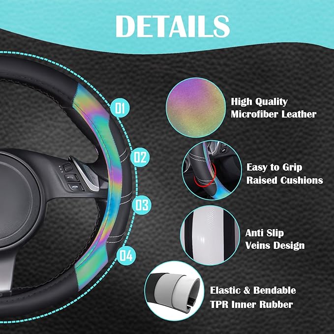CAR PASS Line Rider Microfiber Leather Sporty 14.5-15 inch Steering Wheel Cover Universal Fits for 95% Truck,SUV,Cars, Anti-S