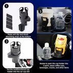 Car Cup Holder Expander, 2-in-1 Multifunctional Adjustable Drink Holder, Black Universal Beverage Organizer for Vehicle Conso