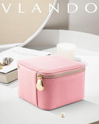 Vlando Travel Jewelry Box for Women,Faux Leather Jewelry Case with 6 Velvet Jewelry Zipper Pockets,Gift Ideas for Women Wife 
