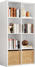 IROCNK Bookshelf, 8-Cube Storage Cube Shelf Organizer, Extra Thick Frame Horizontally & Vertically Reversible Bookcase with O