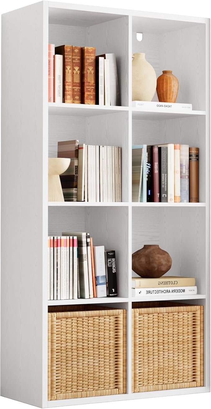 IROCNK Bookshelf, 8-Cube Storage Cube Shelf Organizer, Extra Thick Frame Horizontally & Vertically Reversible Bookcase with O