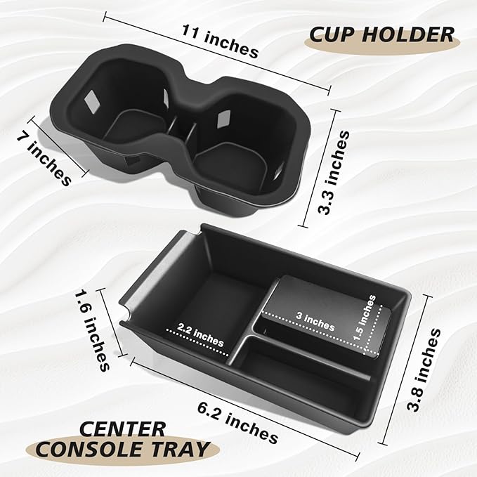 Muslogy Center Console Organizer & Cup Holder Insert 2PCS Set Compatible with 2025 2026 Nissan Kicks Accessories Armrest Box Divider Storage Tray and Drink Stopper Non-Slip (Console Tray & CupHolder)