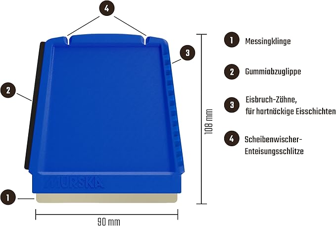 Car Ice Scraper Brass Blade 2 Pack Small Ice Scraper for Car 4-in-1 Ice Scraper Small Ice Scrapers for Car Windshield Frost Wipe Scraper Snow Scraper for Car Original Murska (2-Pack L&P A052 Blue)
