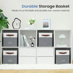 FinishingBo 6-Pack Storage Cubes with Handles & Label Holders Basket, Closet Cube Home Organizer Bins(White/Dark Grey, 10.5*1