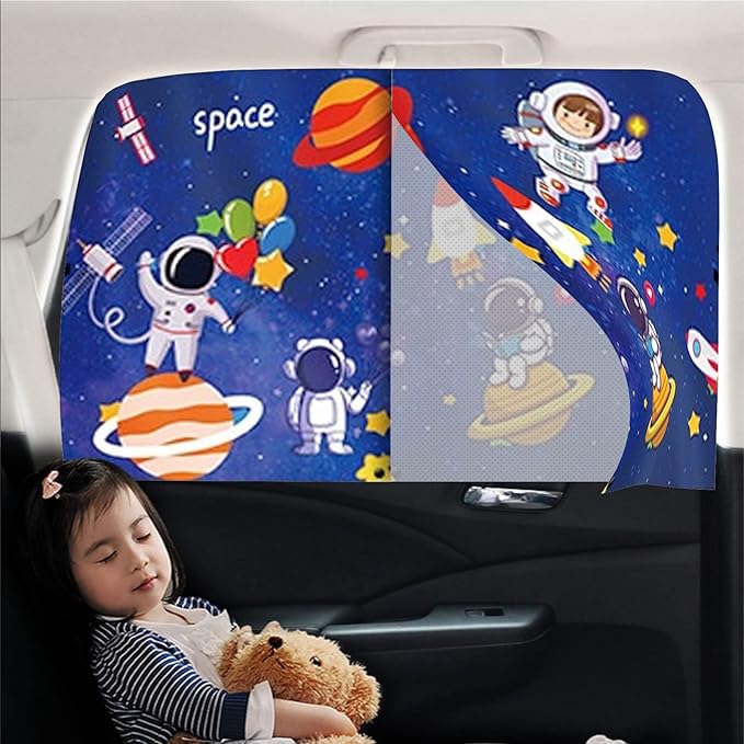 Car Sun Shade for Baby - EOHMAK Car Side Window Sun Shade Cover Upgrade Double Opening Car Interior Curtain Sun Blocker Blind (Dark Blue Space, 1 Pack)