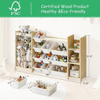 EXPERLAM 3-in-1 Toy Storage Organizer, Stuffed Animal Holder & 3-Tier Bookcase, Solid Wood Toy Organizer with 12 Storage Bins