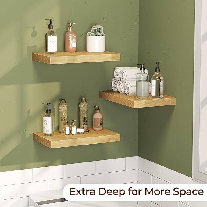 Fun Memories Floating Shelves for Wall 16 Inch Set of 3, Farmhouse Floating Shelves with Invisible Heavy Duty Bracket, 10 Inc