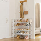 LANTEFUL 4 Tier Shoe Rack for Closet Shoe Organizer with 5 Hooks, Long Shoe Shelf Storage for Shoe and Boot Stackable Free St