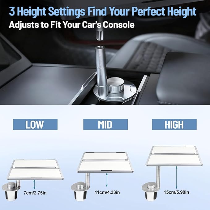 Car Table & Car Desk Tray for Round Cup Holder, 360° Rotating & Foldable Design, Easy Install, Car Accessories Compatible with Tesla