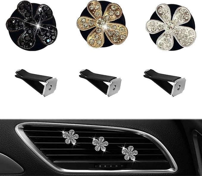 5 Pcs Car Vent Clip,Bling Flower Air Fresheners Vent Clips,Car Diffuser Rhinestone Car Interior Decoration Charm Accessories