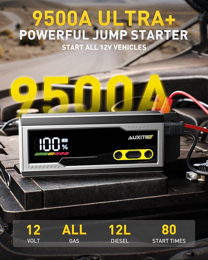 AUXITO 9500A Jump Starter, 12V Car Battery Jump Starter, Up to All Gas/All Diesel Engine with LED Display, 30W Type-C Fast