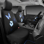 CAR PASS Blue Butterfly Car Seat Covers Full Set, Embroidered Flower Waterproof Car Floor Mats Carpet, Butterflies Steering W