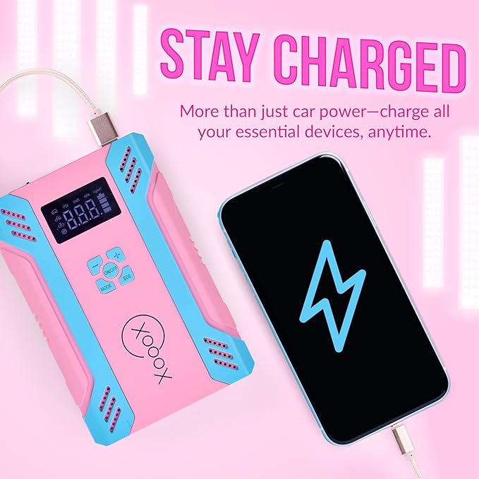 XoooX A17 Portable Car Jump Starter Kit with Built-in Tire Pump; Jumper Cables with 12V Jump Start Battery Pack; Portable Battery Charger for USB/USB-C Devices; LED Light and Hard Case