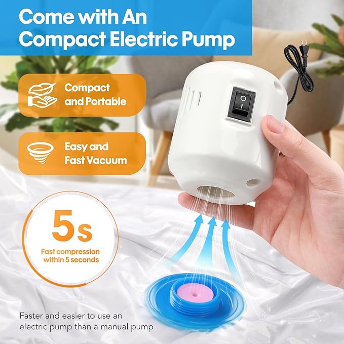 10 Pack Travel Vacuum Storage Bags With Electric Pump, Vacuum Seal Bags for Clothing, Vacuum Sealer Bags for Luggage, Travel 