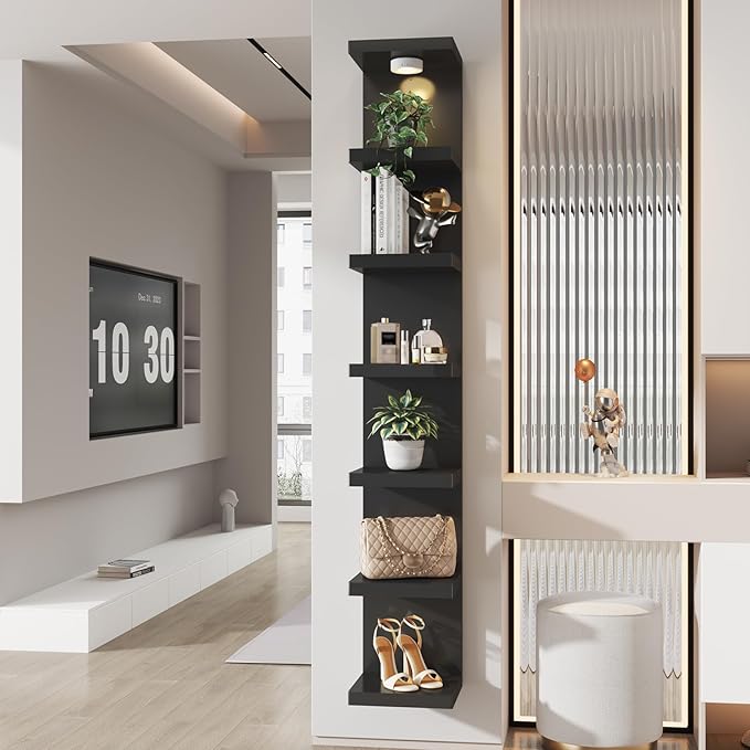 7-Tier Vertical Wall Shelf Unit with USB Rechargeable Led Light (Remote Controlled),Versatile Floating Display Shelves,Lack S