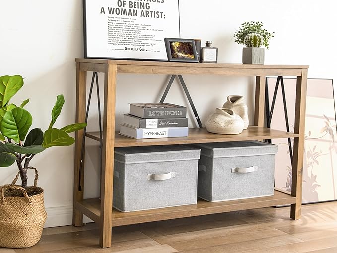 StorageWorks Fabric Storage Bins with Lid, Decorative Storage Boxes for Shelves, Stackable Closet Organizer Basket with Handl