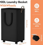 SpaceTrove Laundry Basket with Wheels, Collapsible Laundry Baskets, Laundry Hamper with Handles Detachable Wheels, Rolling La