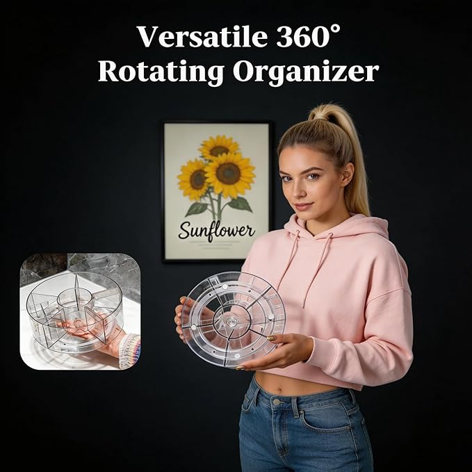 360° Rotating Acrylic Makeup Organizer, Clear Makeup Brush Holder & Pen Holder, Multi-Compartment Rotating Organizer for Cosm