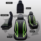 CAR PASS Fluorescent Green & Nappa Leather Seat Covers Full Set, with Backrest Cushion Protector Waist Protection Universal F