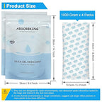 Large Desiccant Packs, 1000 Gram 4 Packs Container Desiccant, Silica Gel Car Dehumidifier by Reusable, Large Moisture Absorbe