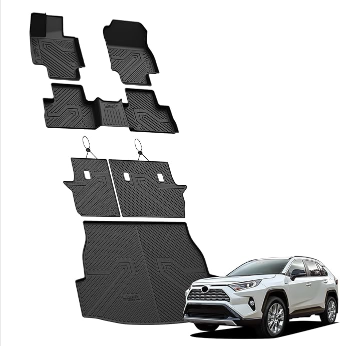 LASFIT Floor Mats & Backrest Mats & Trunk Mat for Toyota RAV4 2019-2025 (Not Fit Hybrid) All Weather TPE Custom Fit Floor Liners Car Mats Full Set Accessories, Lifespan 5 Years+, Black