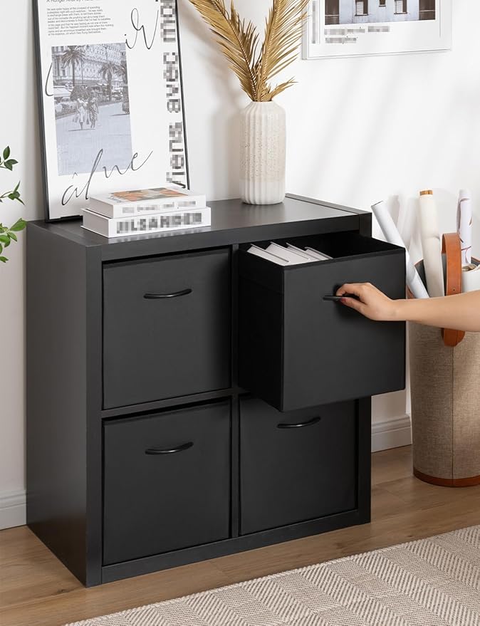 StorageWorks Black Storage Cubes, 13-inch Leather Bins with Handle, Cube Organizer Baskets for Shelves and Closet, Collapsibl