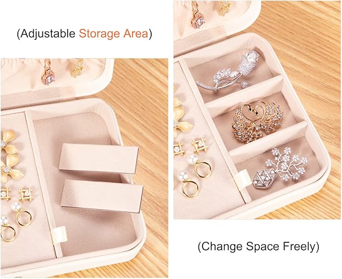 LANDICI Small Jewelry Box for Women Girls, PU Leather Travel Jewelry Case, Portable Jewelry Organizer Storage Holder Display 