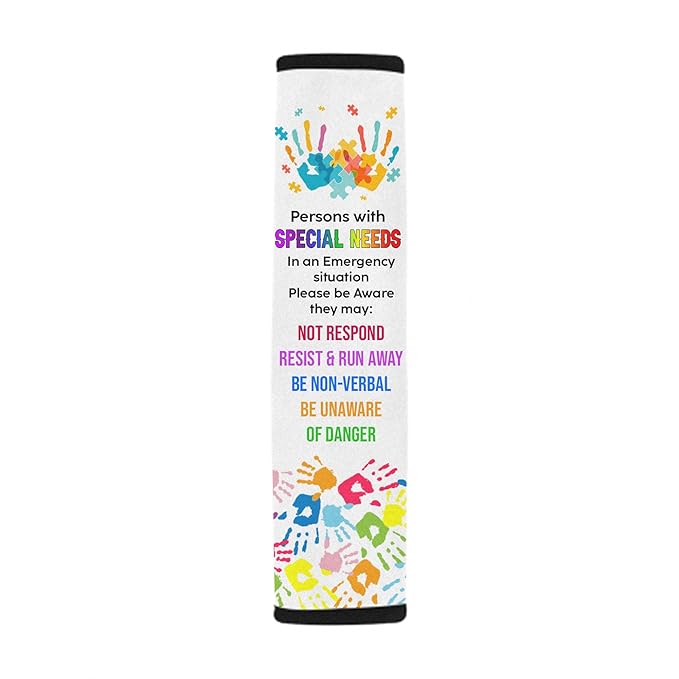 Personalized Name Non Respond Autism Colorful Hand Seat Belt Cover Autism Awareness Medical Alert Autism Seatbelt Cover for Kids Non-Verbal Autistic Special Needs Autism Car Accessories AT34