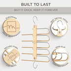 MORALVE Pants Hangers Space Saving - European Beechwood Scarf and Jean Hangers - Closet Organizer and Space Saver Pant Rack, 